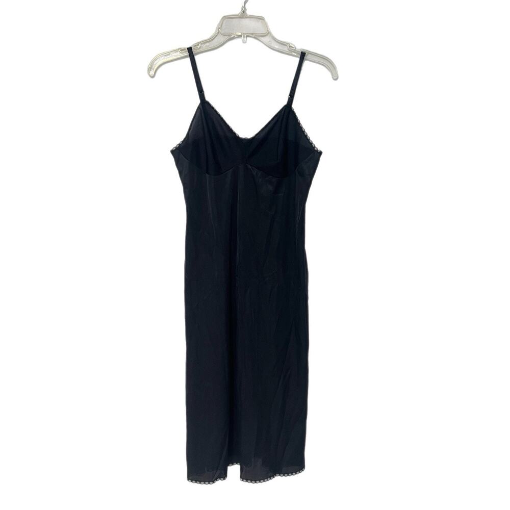 Vintage Vanity Fair Black Full Slip Dress 34 L Lace Trim Antron III Nylon USA